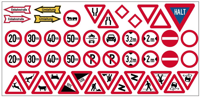 Sortiment aus 19 Verkehrsschildern (Spur H0)