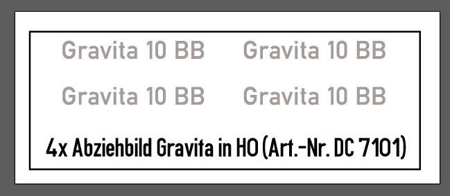Abziehbild "Gravita 10 BB" für Spur H0