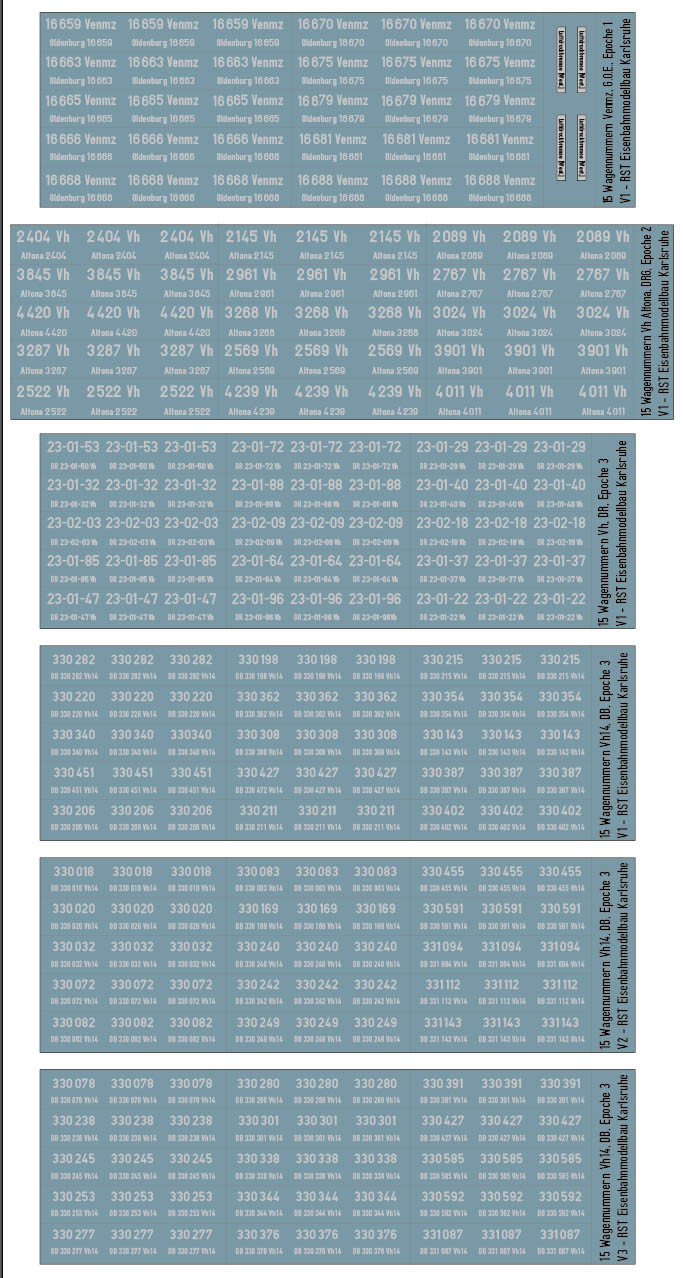 Nummernsatz Verschlagwagen für unterschiedliche Bahnverwaltungen