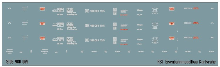 Beschriftungssatz für Tiefladewagen SSt05, 980 069 der DB, Epoche 3