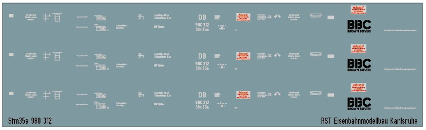 Beschriftungssatz für Tiefladewagen Stm35a, 980 312 der DB, Epoche 3