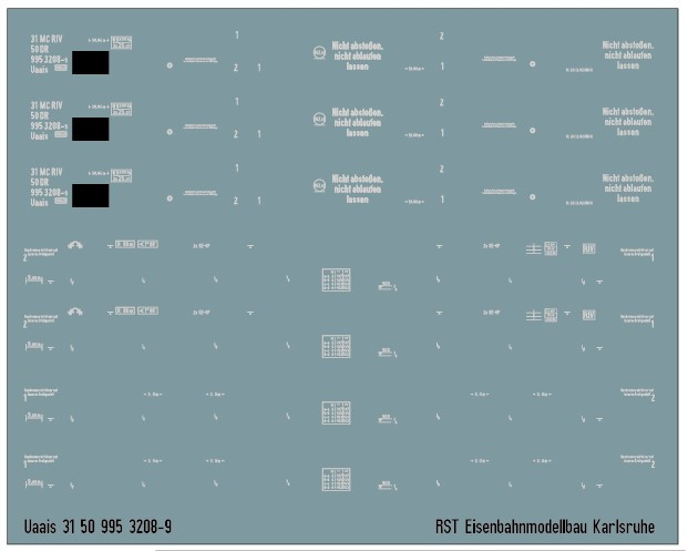 Beschriftungssatz für Tiefladewagen Uaais 31 50 995 3208-9 der DR, Epoche 4